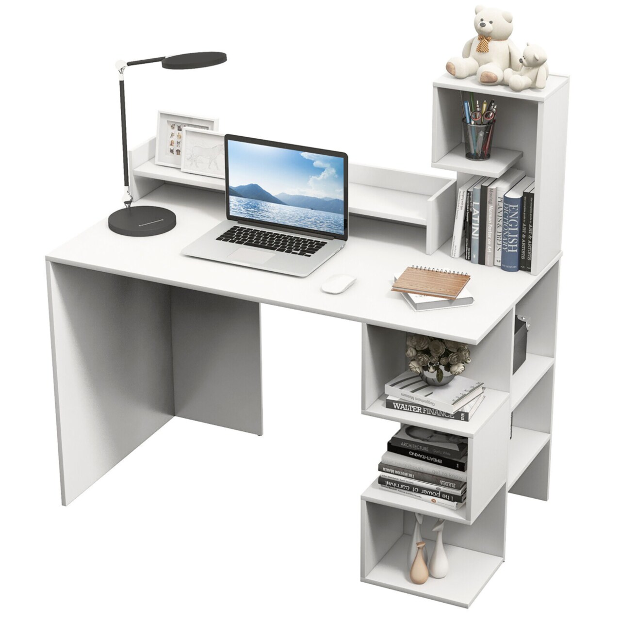 48 Modern Computer Desk Home Office Workstation W/ Hutch And Storage Shelves